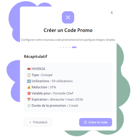 capture d'écran du récapitulatif du code promo au moment de sa création